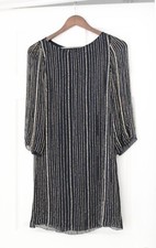 ALICE + OLIVIA Navy blue sheath mini dress with pewter beading, size 2