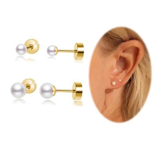 Flat Back Earrings Small Screw Back Earrings for Women Girls Toddlers,
