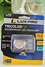 **NEW** LuxPro TriColor 735 LED Headlamp, 355 Lumens, 2+ Hours, Waterproof
