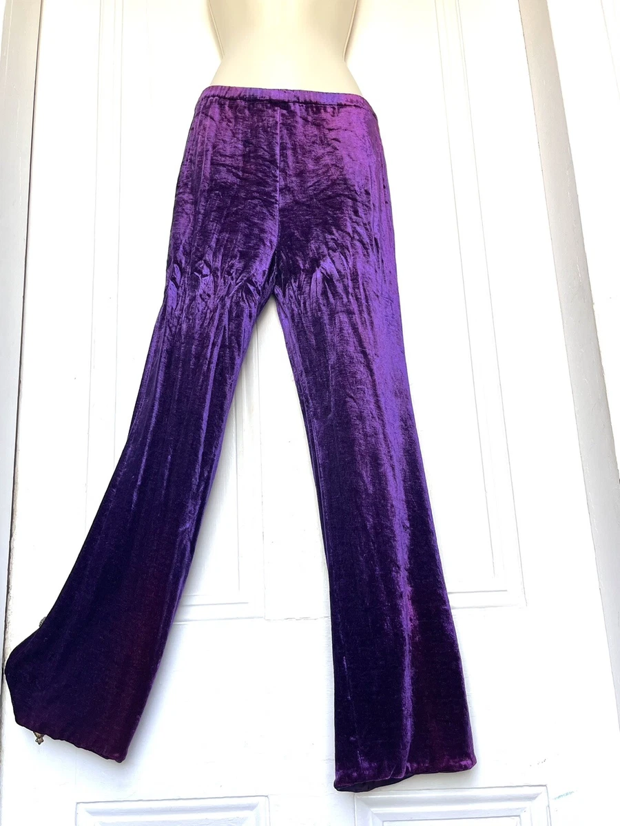 Vintage 60's/70's Hippie Mod Purple Crushed Velour Velvet Boot Cut Pants  med.