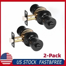 2-Pack Privacy Door Knob Matte Black Interior Door Lock for Bedroom Bathroom