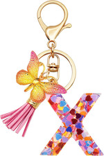 Initial Letter Keychains for Girls Women Pink Purple Green Cute Butterfly Heart