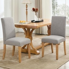 Modern Gray Dining Chair Set of 2 - Curved Back Heavy-Duty Wood Legs for Home