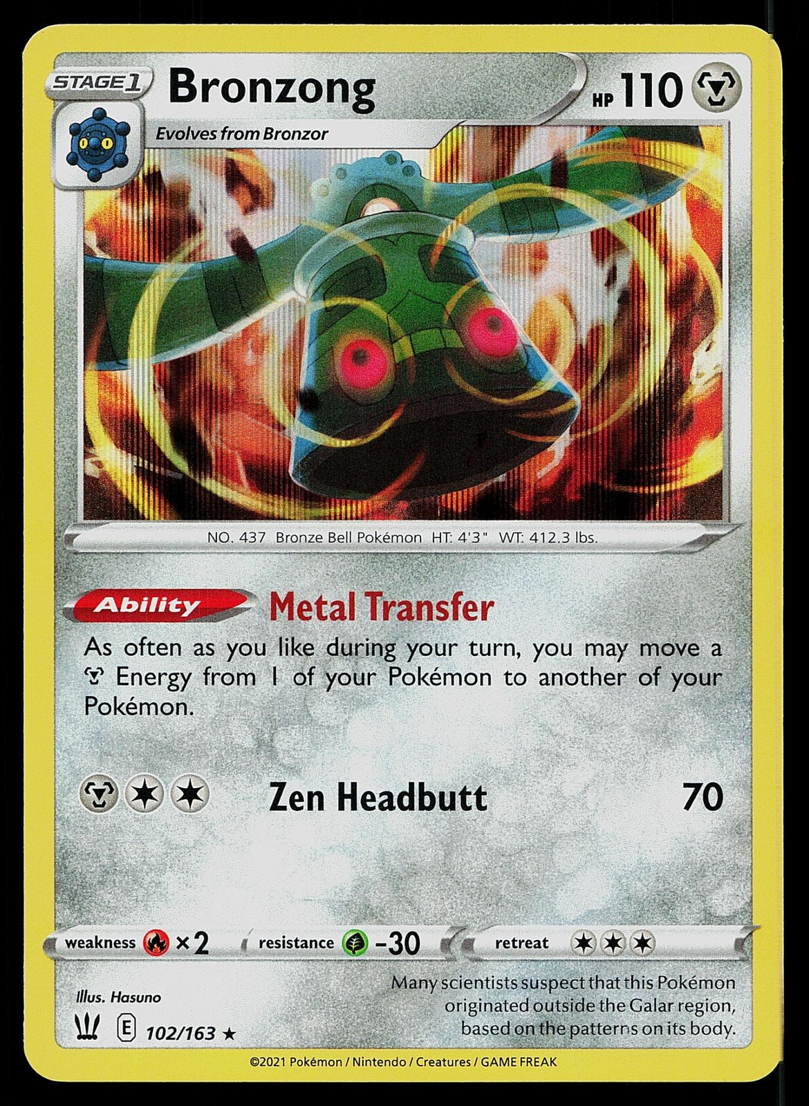 Pokemon Card Battle Styles Bronzong 102/163 Rare Holo