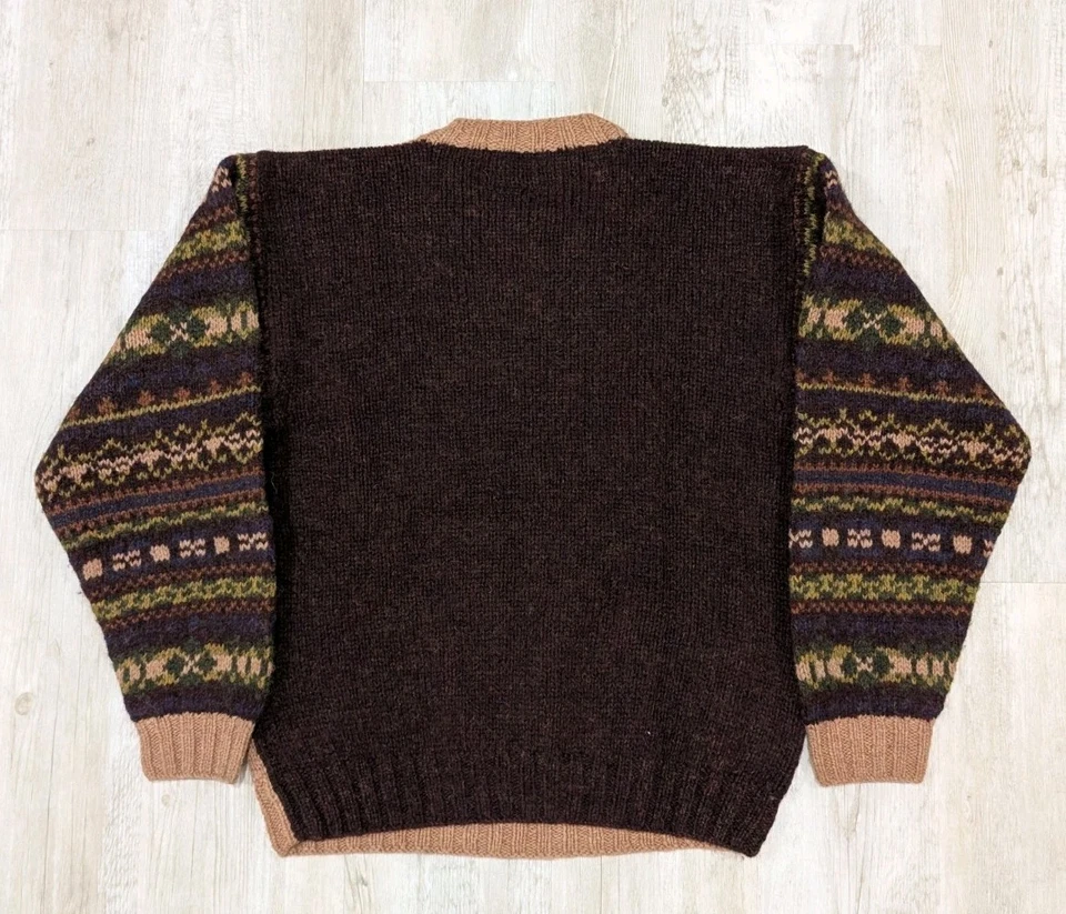 VTG Tommy Hilfiger Chunky Shetland Hand Knit Fly Fishing Fair Isle XL Sweater - Image 3 of 4