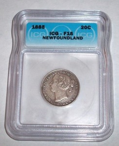 1885 Newfoundland Twenty Cent 20c - ICG-F15 Silver .925,  Victoria