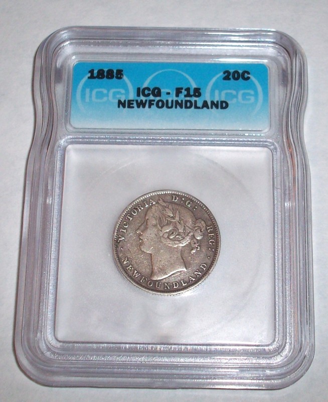 1885 Newfoundland Twenty Cent 20c - ICG-F15 Silver .925,  Victoria