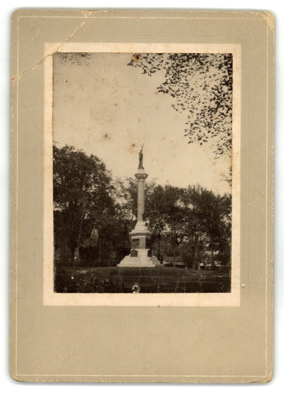 Mounted Board Photo Civil War Soldiers Monument Statue Tall Column Augusta Maine