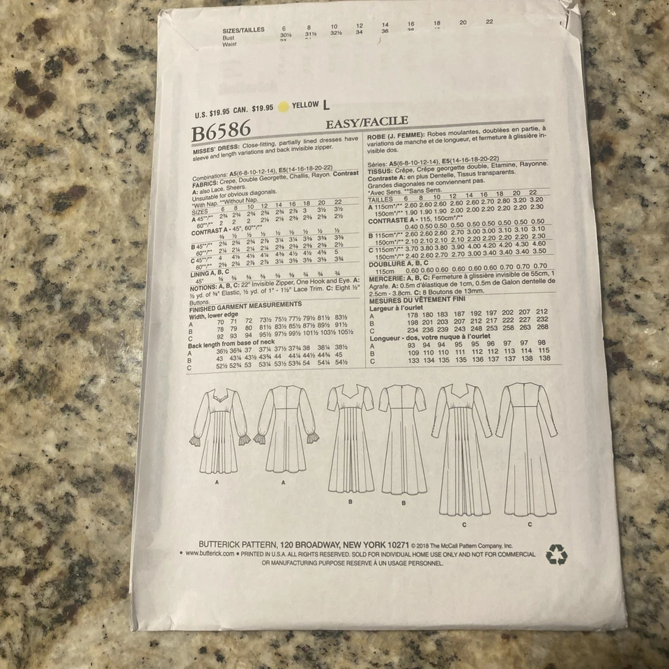 Lot Of 2 NEW Misses Butterick Dress Patterns Long/Short Sleeves Sizes 6-14 - Image 3 of 4