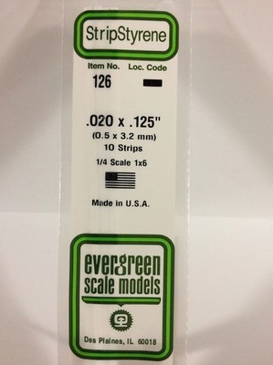 Evergreen 126 Plasticcart Strip 0,5x3,2x350mm (10) Polystyrene Vierkantprofile
