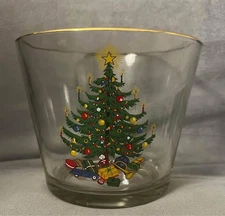 Vintage Cuthbertson Christmas Tree Holiday Glass Ice Bucket or Bowl Germany