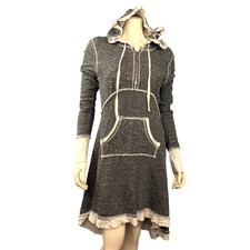 Memory Lane Knits Scrapbook Hoodie Dress Womens L Gray High Low Boho Raw Hem