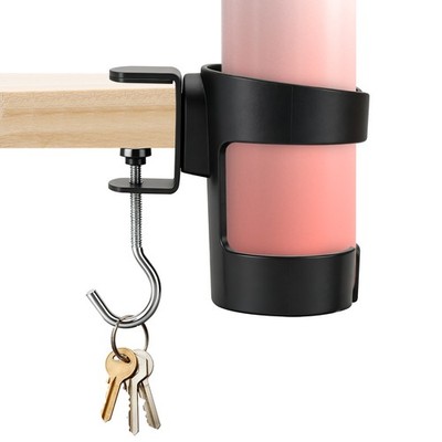 Adjustable Desk Cup Holder with Hook Anti-Spill Clamp for Tumblers Bottles Black