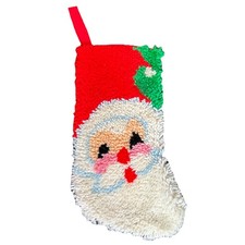 Vintage Latch Hook Santa Christmas Stocking