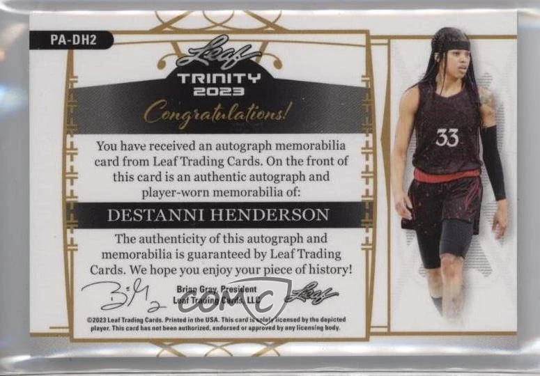 2022 Leaf Trinity Gold /75 Destanni Henderson #PA-DH2 RPA Rookie Patch Auto RC - Image 2 of 2