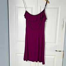 American Eagle Soft Sexy Dress S Purple One Shoulder Ruffle Fit Flare Modal Mini