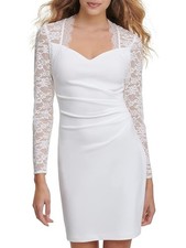 GUESS Womens White Stretch Long Sleeve V Neck Mini Party Body Con Dress 6
