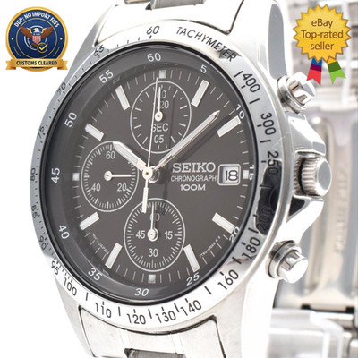 [Exc+5] SEIKO Chronograph 7T92-0DW0 100m Black Dial 38mm Mens Quartz Watch JAPAN