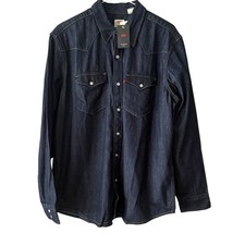 Levi's Men's The Western Blue Pearl Snap Button Down Shirt Size Large