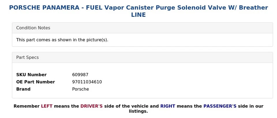 PORSCHE PANAMERA - Electroválvula de purga de bote de vapor de combustible con respirador LINE Foto 3 de 4