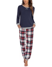 Ekouaer Pajamas Women  s Long Sleeve Sleepwear X-Large, Classic Navy Plaid