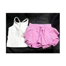 All in Motion Girls XS 4/5 Tank  Shorts Set White/Pink Strappy Drawstring
