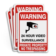 Private Property No Trespassing Sign, 24 Hour Video Surveillance Sign 10x14 A...