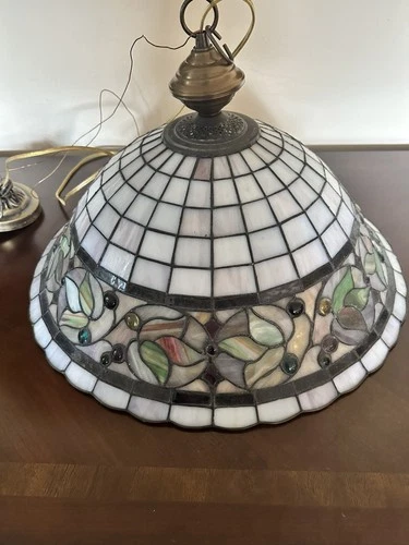 Vintage Tiffany style Hanging Ceiling Lamp Shade Floral Glass  GORGEOUS