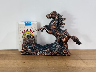 As Is Untested Rearing Horse Table Lighter, Metal Figural Horse and Brick Wall