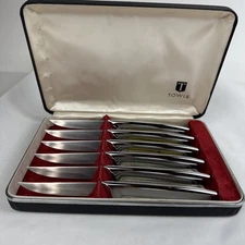 VTG Towle Stainless Steel set of 6 Steak Knives Non Serrated Made In USA