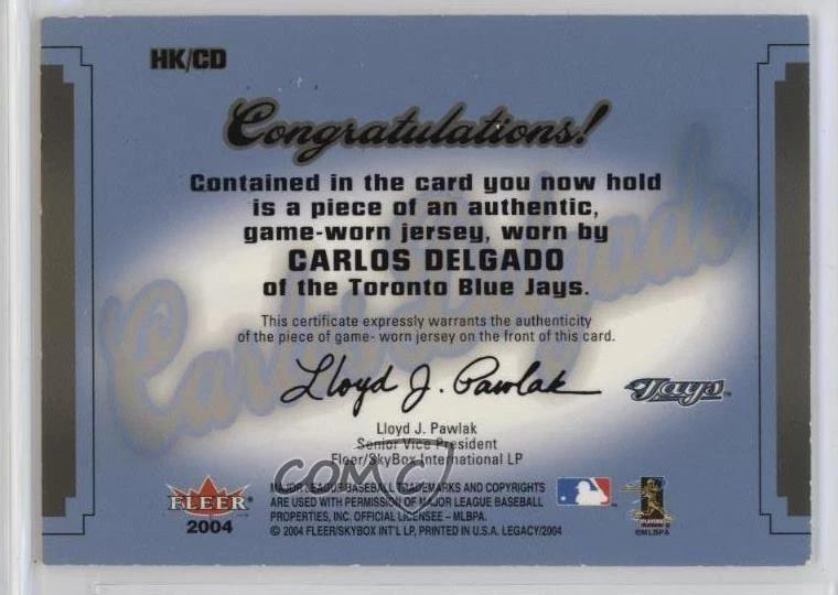 2004 Fleer Legacy Hit Kings Copper Jersey Carlos Delgado #HK/CD - Image 2 of 2