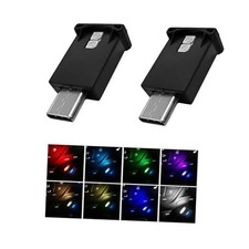 2 PCS USB Type C LED Ambient Light, 8 Colors RGB Car Interior Atmosphere Lamp,