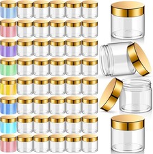 48 Pack 2 oz Clear Plastic Jars with Gold Lids Empty Containers Round Clear