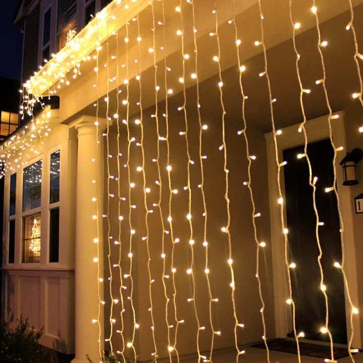 600LED Warm White Curtain String Lights 8 Modes Remote Indoor Outdoor Decor