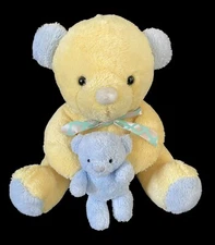 Prestige Toy Baby By Carters Wind Up Musical Bear w Baby Plush Blue Yellow 8"