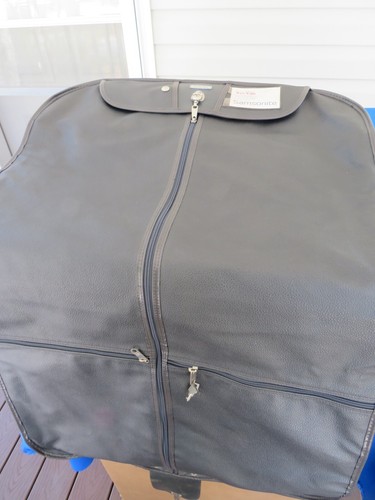 Vintage Samsonite CHARCOAL Leather Hanging Garment Suit- PAK Dress Bag Travel - Picture 2 of 4