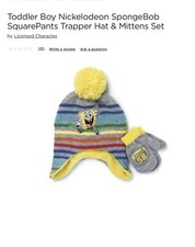 SpongeBob Toddler Hat w/ Ear Flap Mittens Set NWT Beanie Gloves 2T/4T