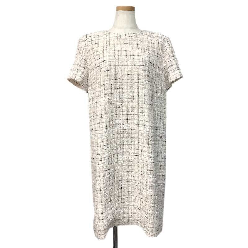 CHANEL Short Sleeve Tweed Dress Women Size 44 White CHANEL Short Sleeve Tweed Dress Women Size 44 White