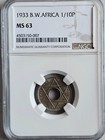 British West Africa 1/10 Penny 1933 NGC MS 63