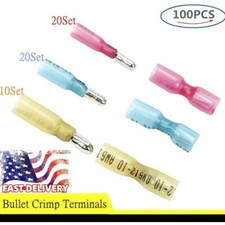 100Pcs Heat Shrink Bullet Wire Connectors 22-10AWG Male Female Crimp Terminals