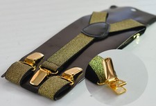 Gold Elastic Suspenders Braces Gold Golden Metal Clips for Men Youth Boys Kids