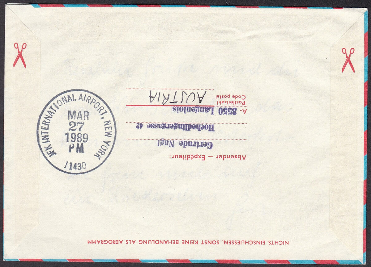 FFC0715 AUA First Flight Cover, FFC, Wien – New York, Statue FFC0715 AUA First Flight Cover, FFC, Wien – New York, Statue