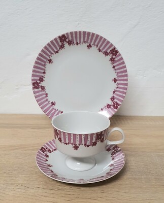 Lichte Fine China GDR Collectible Cup Place Setting Trio Vintage Pink Retro P...