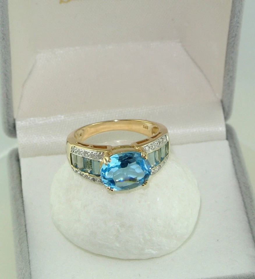 Damenring mit Aquamarin & Diamanten - 375er 9 K Gold (53 (16,8 mm Ø)* - Bild 3 von 4