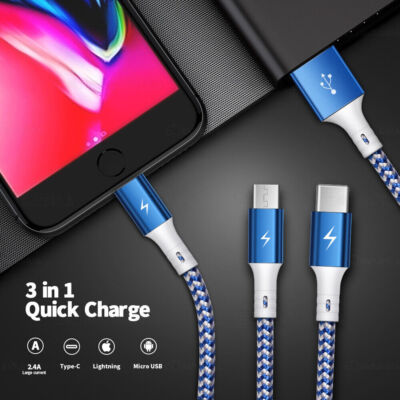 Multi USB Kabel 3in1 Ladekabel Auto USB C Micro USB Dreifach Handy