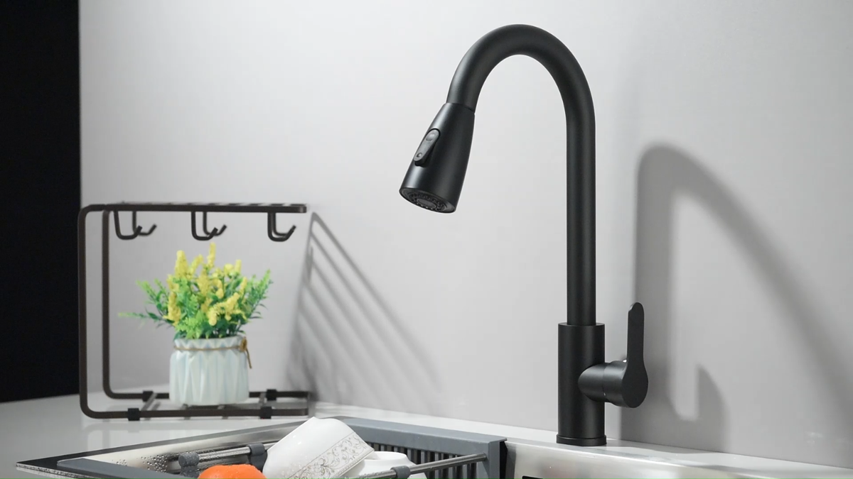 Sauber Astano Pull Out Kitchen Tap – Single Lever Black - View #5