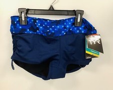 TYR Women's Cadet Della Boyshort Lightweight Swim Bottom Royal/ Navy w Dot Top