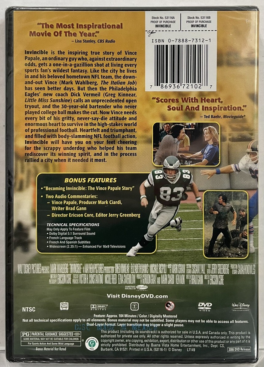 Invincible (DVD, 2006) Mark Wahlberg NFL Philadelphia Eagles Story