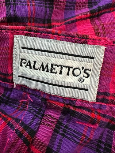 Vintage 90s Trouser Shorts Fuchsia Pink Tartan Plaid Purple Checkered 26" WAIST - Picture 7 of 9