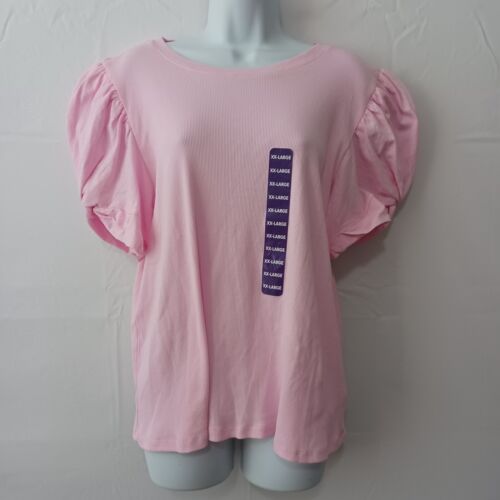 Vince Camuto top Short Puff Sleeve Ribbed scoop neck sz XXL coquet casual work